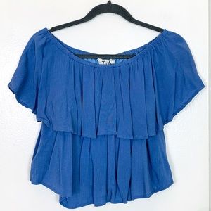 PPLA Blue Flowy Off the Shoulder Crop Top